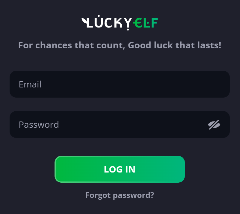 Lucky Elf casino login Form